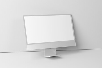 Computer display mockup with realistic scene. Empty screen on minimal background