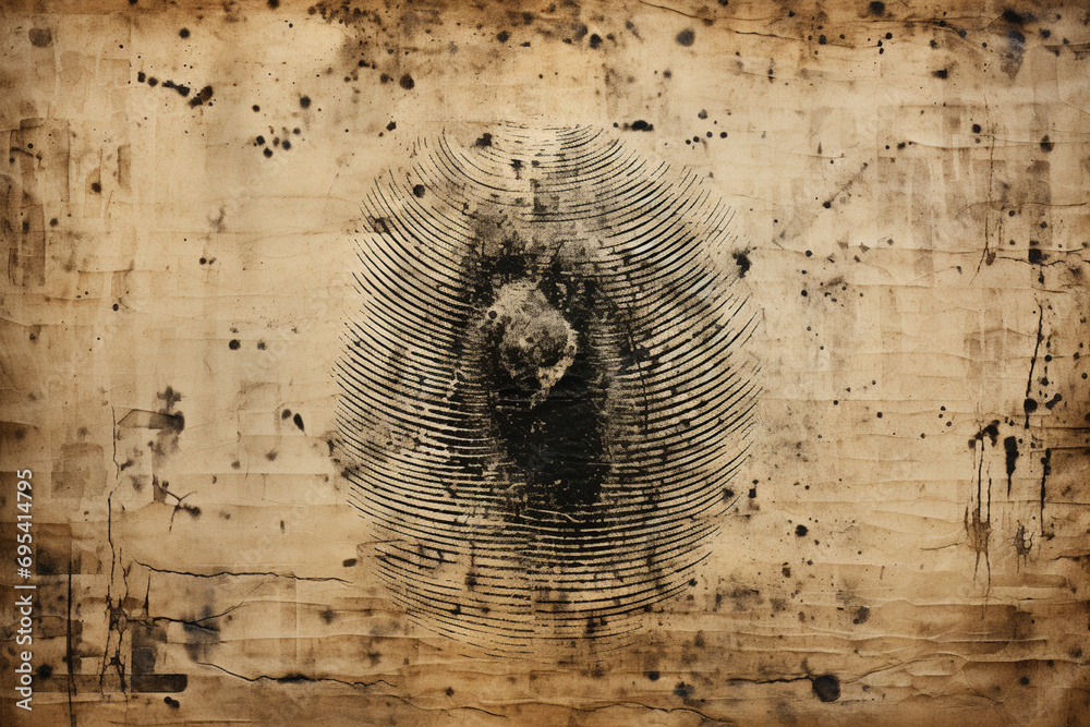 Aufkleber stylized fingerprint swirls over a distressed paper background.
