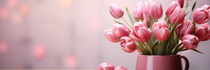 Home Interior Easter Decor Pink Tulips , Banner Image For Website, Background, Desktop Wallpaper