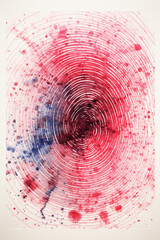 A minimalist fingerprint design overlaid on a watercolor background.