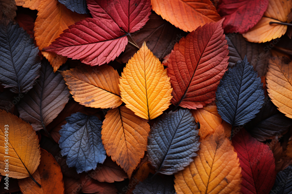 Poster minimalist fingerprint pattern against a backdrop of colorful, autumn leaves.