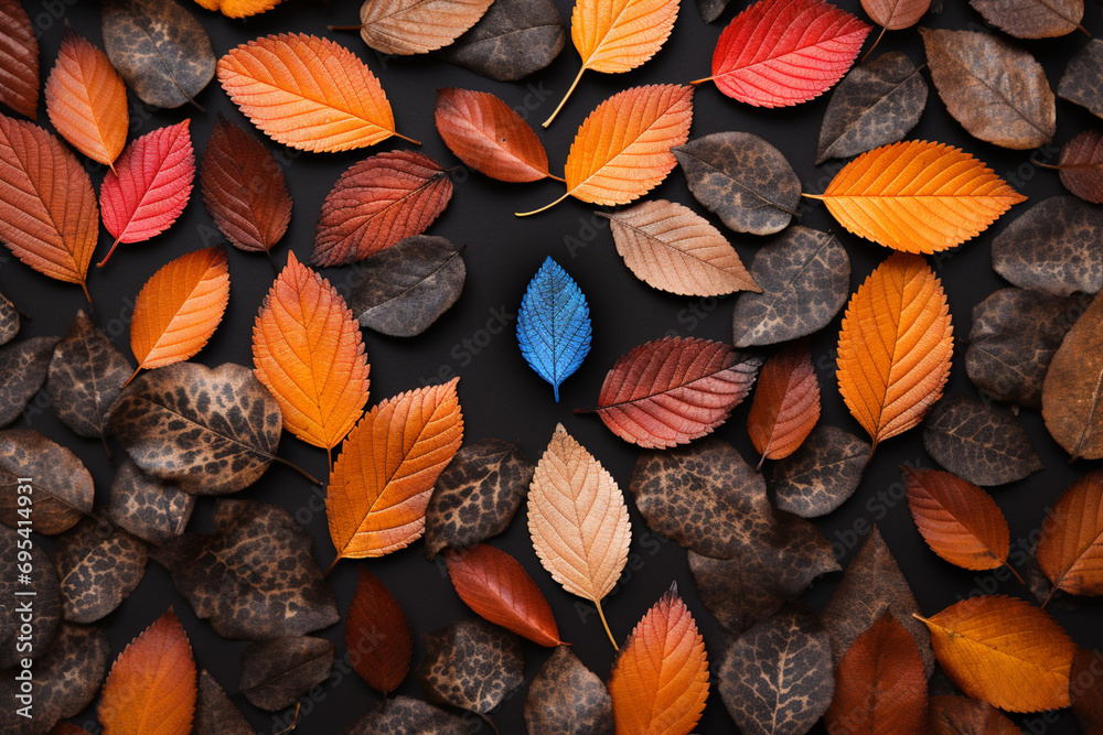 Aufkleber minimalist fingerprint pattern against a backdrop of colorful, autumn leaves.