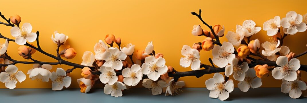 Horizontal Banner Japanese Quince Flowers Two , Banner Image For Website, Background, Desktop Wallpaper