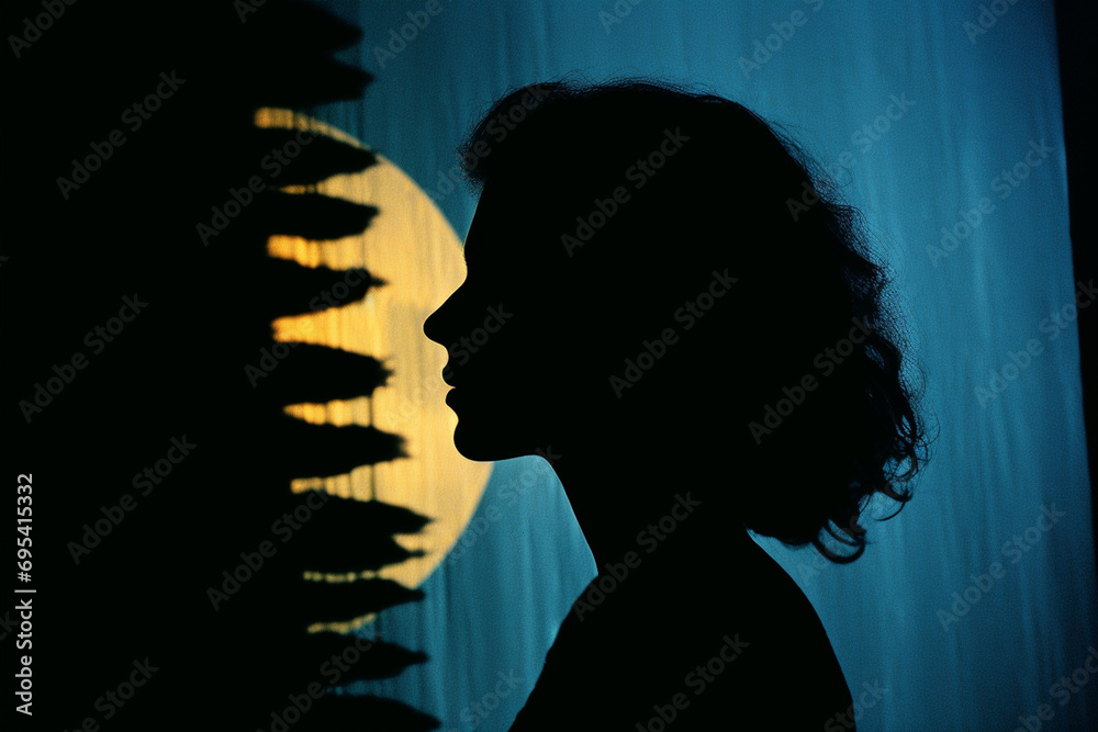 Poster abstract silhouette of a person with the phases of the moon within.