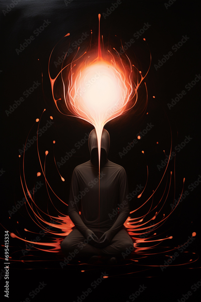 Poster abstract, minimalist human form with a cosmic glow emanating from within.