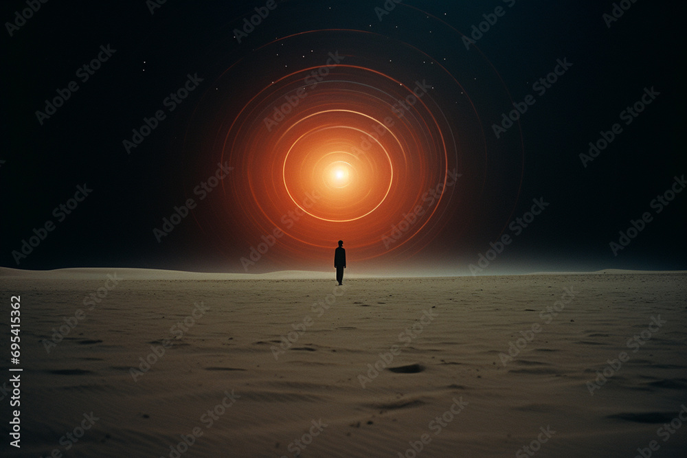 Poster A figure surrounded by a minimalist cosmic aura, suggesting unity with the universe.