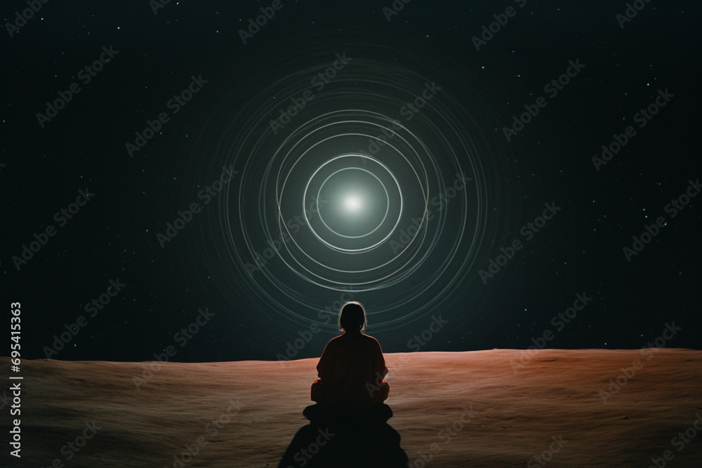 Poster A figure surrounded by a minimalist cosmic aura, suggesting unity with the universe.