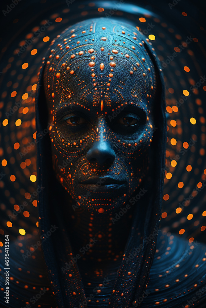 Poster stylized depiction of a person as a part of the cosmic tapestry.
