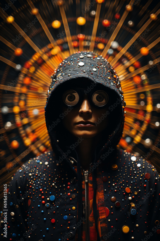 Poster stylized depiction of a person as a part of the cosmic tapestry.