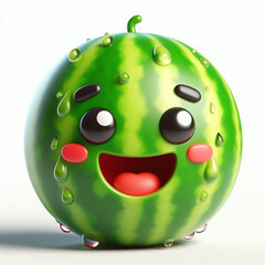 Watermelon funny cartoon. Healthy food. AI generated