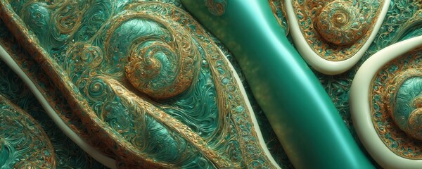 a close up of a green and gold wallpaper