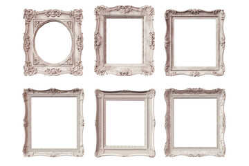 Collection of shabby chic photo frames,On a transparent background. Isolated.