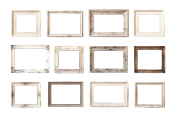 Collection of shabby chic photo frames,On a transparent background. Isolated.