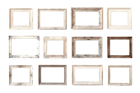 Collection of shabby chic photo frames,On a transparent background. Isolated.