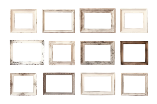 Collection of shabby chic photo frames,On a transparent background. Isolated.