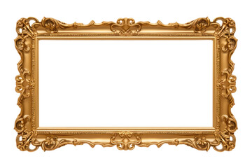 Antique gold frame with copy space on transparent background. Isolated.