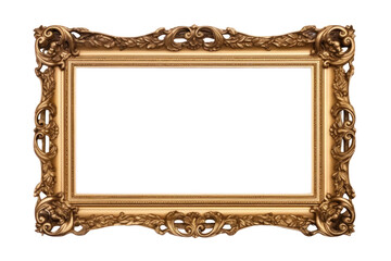 Antique gold frame with copy space on transparent background. Isolated.