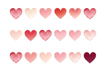 Set of vintage red and pink heart shaped stickers, On a transparent background. Isolated.