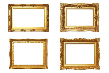 Set of antique gold photo frames , On a transparent background. Isolated.