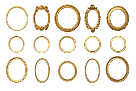 Set of antique gold photo frames , On a transparent background. Isolated.