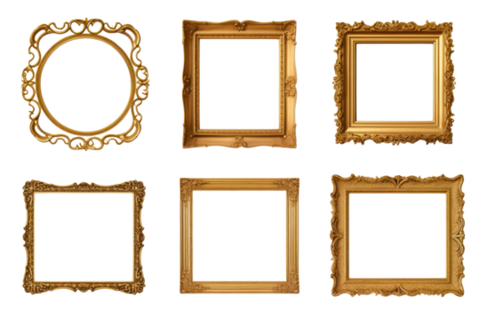 Set of antique gold photo frames , On a transparent background. Isolated.