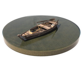 old fishing boat on isometric circle sea