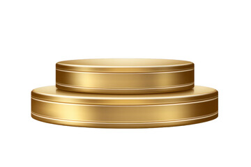 Round golden podium, a simple, elegant podium for winners or trade show corners. golden circle stage exhibition stand On a transparent background. Isolated.