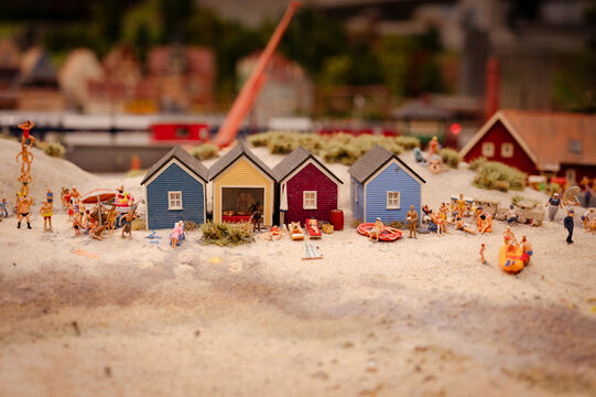 Miniatur Wunderland Hamburg in Germany, village with old house in sweden, scandinavia, museum with miniature model construction of the world