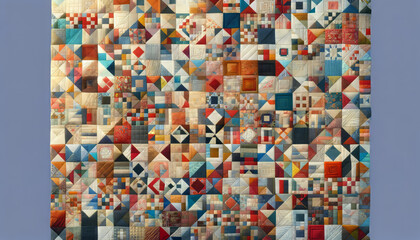 A fabric and paper patchwork quilt pattern in a 16_9 ratio, realistic and suitable for a best-seller on Adobe Stock. - obrazy, fototapety, plakaty