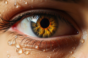 Close-up View: Eyes Irritated by Pollen Allergy - obrazy, fototapety, plakaty