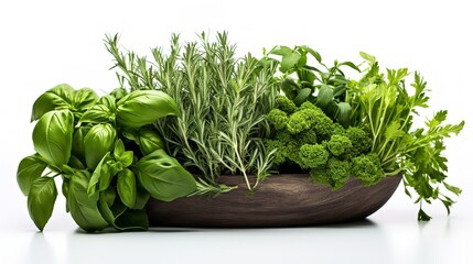 Naklejka premium Fresh herbs on a white background. Ai generative