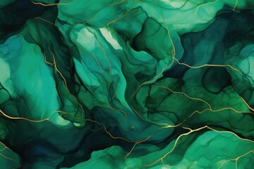  a close up of a green and gold marbled surface with a gold vein design on the top of the surface and the bottom part of the image in the middle of the image. - obrazy, fototapety, plakaty