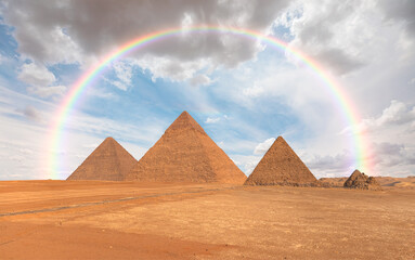 Giza Pyramid Complex with amazing rainbow - Cairo, Egypt