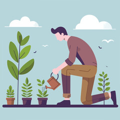 illustration of someone planting plants. flat design