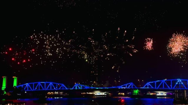 4K fireworks light and sound work at Phuttha Yot Fa Bridge Bangkok