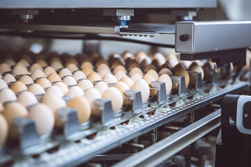 Production of chicken eggs, the process of production and sorting of chicken eggs in production
