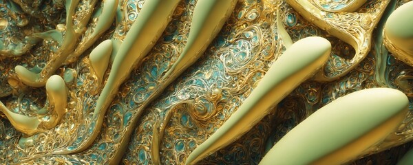 a close up of a bunch of gold and green spoons