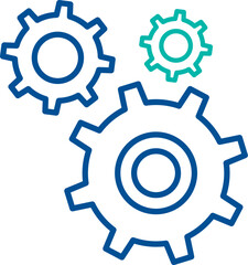 Fototapeta premium Gears of complex mechanism, business process organization symbol. Organization of production and networking. Simple linear color icon isolated on white background