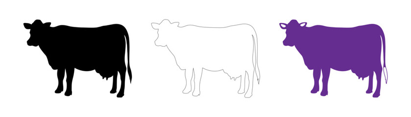 Cow illustration. Cow silhouettes. Farm animals, domestic cattle. Vector illustration