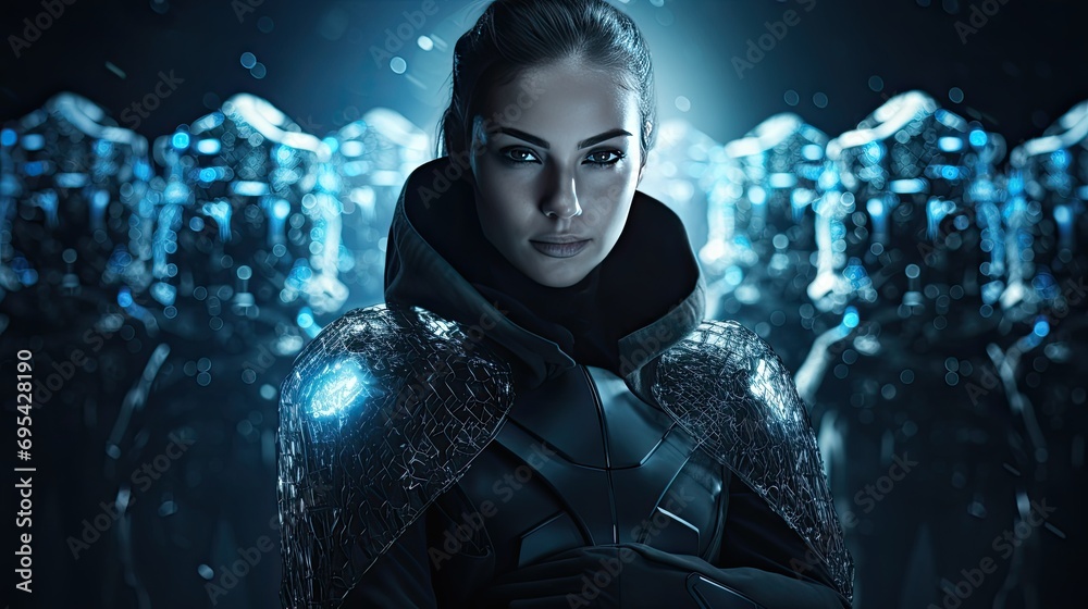 Aufkleber Internet security, people protecting the net from hackers. Anonymous hackers pose a threat. Generative AI