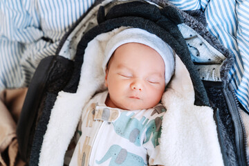Newborn baby sleep first days of life. Two week old baby sleeping. - Powered by Adobe