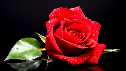 Red rose with dew on petals wallpaper - ai generative