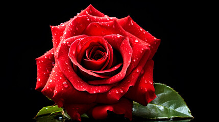 Red rose with dew on petals wallpaper - ai generative