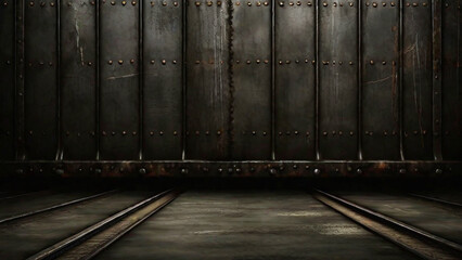 Old grunge industrial interior with rails and rivets.