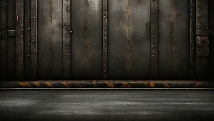 3d rendering old metal wall and floor, grunge background.