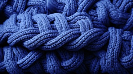 A delicate knot of fiber creates a stunning blue fabric, woven with care and skillful crochet techniques