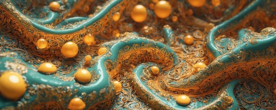 a close up of a blue and gold fabric