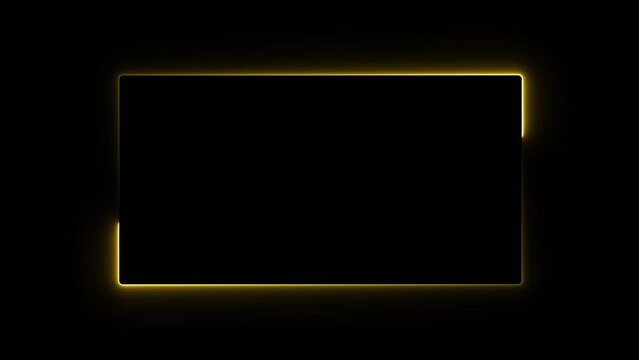 Seamless loop neon light rectangle frame border animated on black background 