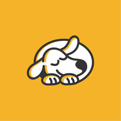 Illustration Sleep Dog Lazy Puppy Animal Rest Cute Cartoon Character Vector Logo Design