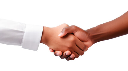 Two men shaking hands isolated on transparent background. AI generated.